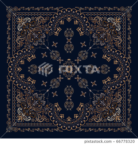 Vector ornament Bandana Print. Traditional ornamental ethnic pattern with paisley and flowers. Silk neck scarf or kerchief square pattern design style, best motive for print on fabric or papper. 66778320
