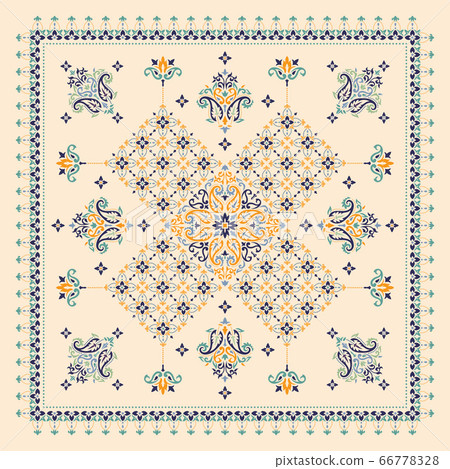 Vector ornament Bandana Print. Traditional ornamental ethnic pattern with paisley and flowers. Silk neck scarf or kerchief square pattern design style, best motive for print on fabric or papper. Vector ornament Bandana Print. Traditional ornamental ethnic pattern with paisley and flowers. Silk neck scarf or kerchief square pattern design style, best motive for print on fabric or papper. 66778328