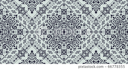 Rectangular seamless Bandana Print vector design for rug, carpet, tapis, shawl, towel, textile, yoga mat. Neck scarf or kerchief pattern design. Traditional ornamental ethnic pattern with paisley. 66778355