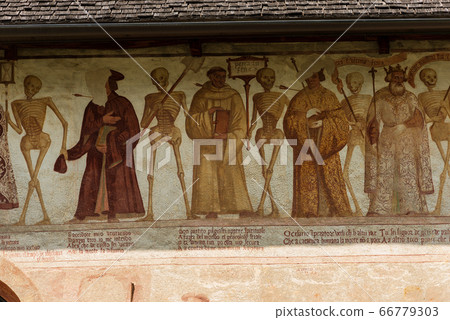 Fresco of the Macabre Dance or Dance of the Death - Pinzolo Trento Italy Fresco of the Macabre Dance or Dance of the Death - Pinzolo Trento Italy 66779303