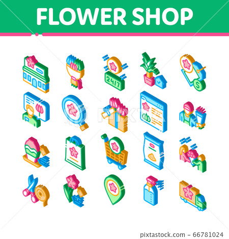 Flower Shop Boutique Isometric Icons Set Vector - Stock Illustration ...