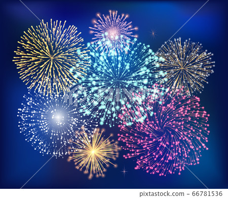 Bright Fireworks at Nighttime Sky Celebration 66781536