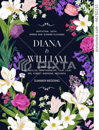 Wedding invitation with garden flowers. 66782231