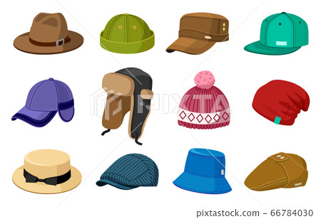 Man and woman headwear. Elegant modern and retro hats and caps, stylish fashion male and female accessories vector illustration icons set Man and woman headwear. Elegant modern and retro hats and caps, stylish fashion male and female accessories vector illustration icons set 66784030