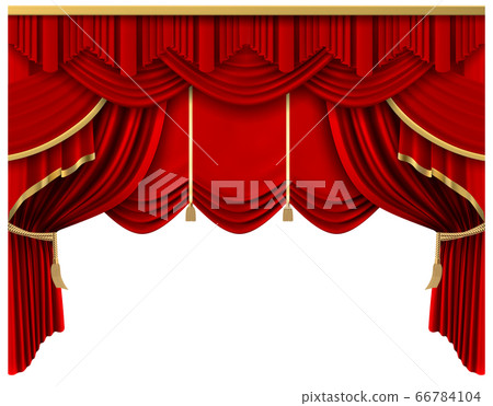 Retro red stage curtain. Realistic luxury silk curtains, theater scene interior drapery decoration, portiere drapes isolated vector illustration Retro red stage curtain. Realistic luxury silk curtains, theater scene interior drapery decoration, portiere drapes isolated vector illustration 66784104