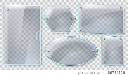 Realistic glass frames. Reflective glass plate, clear glass or plastic 3d banners, reflecting glass mockups isolated vector illustration set Realistic glass frames. Reflective glass plate, clear glass or plastic 3d banners, reflecting glass mockups isolated vector illustration set 66784116