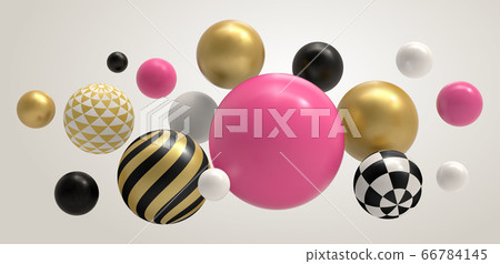 Realistic abstract 3D ball. Geometric memphis composition, geometrical basic sphere colored concept vector background illustration 66784145
