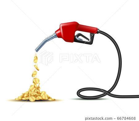 Stream of gold coins pours from the Fuel handle pump nozzle with hose. Stream of gold coins pours from the Fuel handle pump nozzle with hose. 66784608