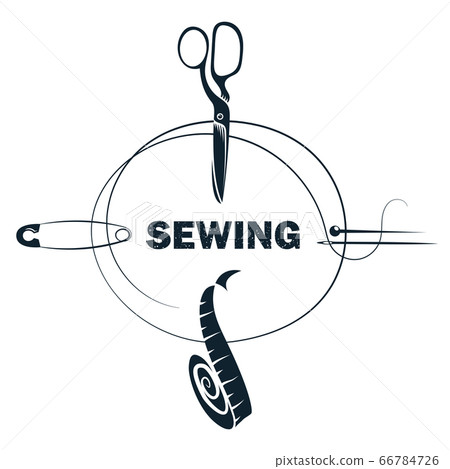 Sewing scissors and needle with thread symbol - Stock Illustration ...