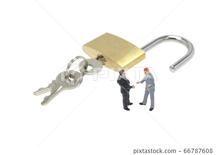 Businessman and open padlock Businessman and open padlock 66787608