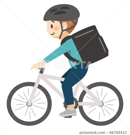 送貨送貨員騎著自行車攜帶食物 送貨送貨員騎著自行車攜帶食物 66789422