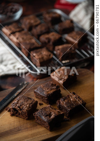chocolate brownies with ingredients and baking chocolate brownies with ingredients and baking 66790781