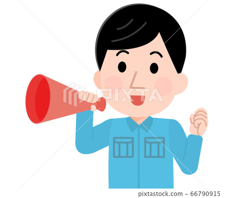 Illustration of a male worker 01 cheering with a megaphone Illustration of a male worker 01 cheering with a megaphone 66790915