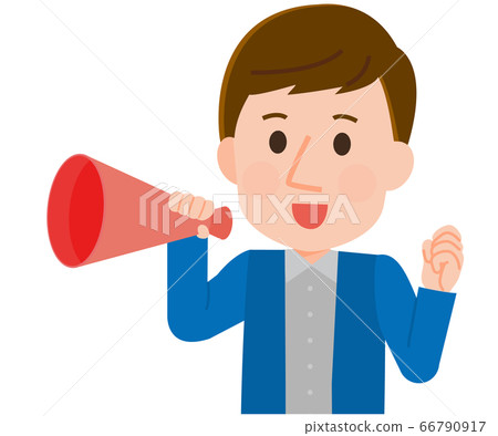 Illustration of a man cheering with a megaphone Illustration of a man cheering with a megaphone 66790917