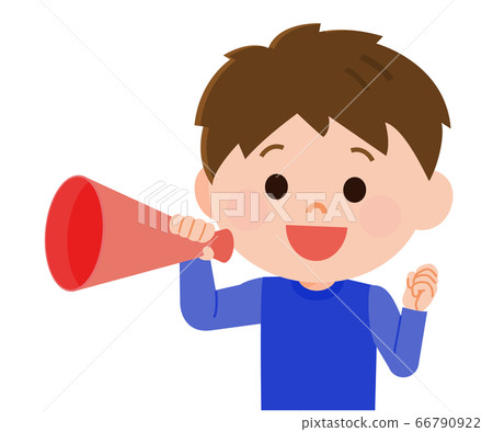 Illustration of a boy cheering with a megaphone Illustration of a boy cheering with a megaphone 66790922
