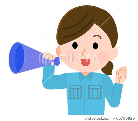 Illustration of a female worker 01 cheering with a megaphone 66790929