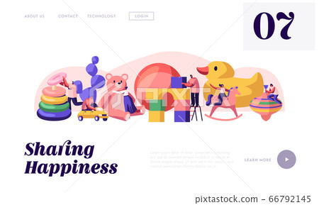 Men and Women Gaming Activity Website Landing Page. Characters Playing with Baby Toys in Kindergarten Different Playthings 66792145