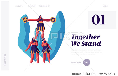 Cheerleaders Team Making Pyramid Website Landing Page, Sports Competition, Student Girls Characters Performing Dance 66792213
