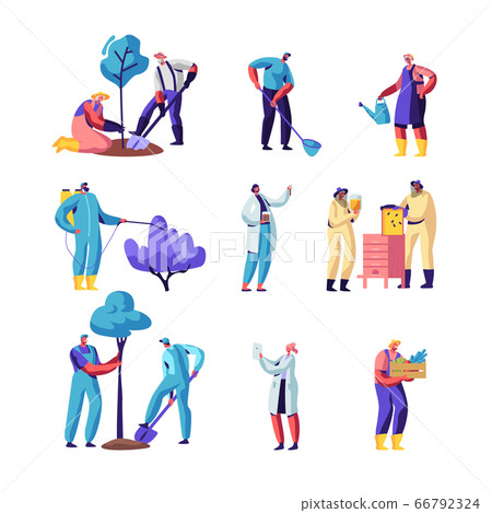 Farmers, Beekeepers, Gardeners Set. Characters Growing and Care of Plants in Garden or Greenhouse, Planting Trees 66792324