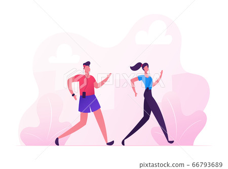 Happy Couple Man and Woman in Sports Wear... - Stock Illustration ...