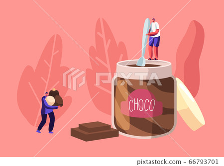 Sweets Lovers and Sweet-Tooth People Concept with Tiny Male Character Holding Spoon Stand on Huge Jar Eating Choco Paste, Man Carry Heap of Chocolate Candies in Hands. Cartoon Flat Vector Illustration Sweets Lovers and Sweet-Tooth People Concept with Tiny Male Character Holding Spoon Stand on Huge Jar Eating Choco Paste, Man Carry Heap of Chocolate Candies in Hands. Cartoon Flat Vector Illustration 66793701