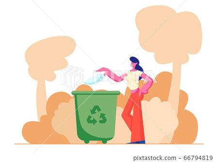 Female Character Throwing Trash into Litter Bin Female Character Throwing Trash into Litter Bin 66794819