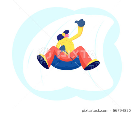 Young Woman Having Fun Sledding on Tubing Hill During Winter. Christmas and New Year Holidays. Wintertime Outdoors Activity and Spare Time. Girl Riding Tube Downhill Cartoon Flat Vector Illustration 66794850