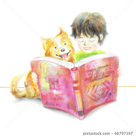 Children and dogs reading books 66797397