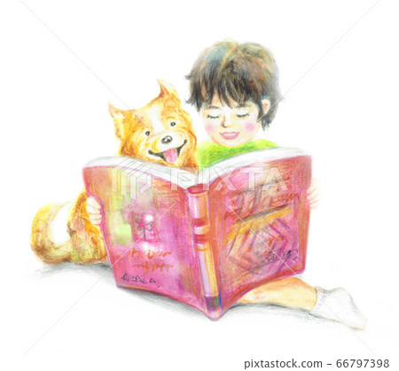 Children and dogs reading books Children and dogs reading books 66797398