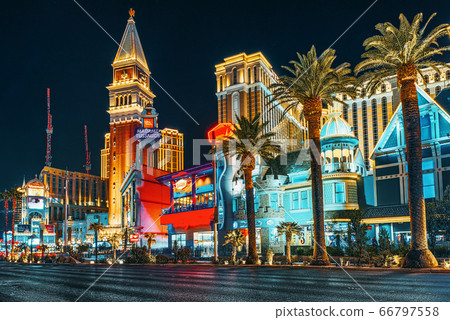 Main street of Las Vegas-is the Strip in evening 66797558