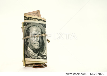 hundred-dollar bills rolled up in a tube, tied 66797872