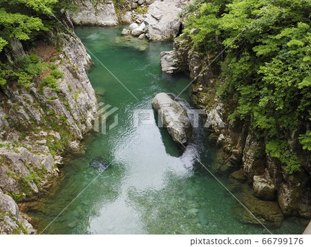 From the Tamagawa Valley and Tengu Bridge in spring [Oguni Town, Yamagata Prefecture] 66799176