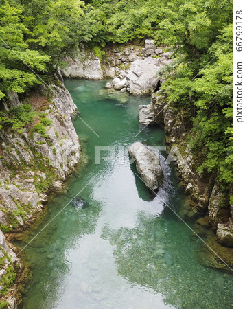 From the Tamagawa Valley and Tengu Bridge in spring [Oguni Town, Yamagata Prefecture] 66799178