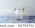 Empty money jar with covid19 label 66799702