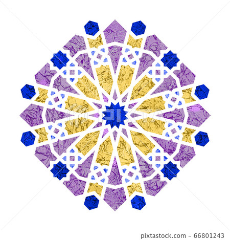 Arabesque round geometric textured element, decor. Arabesque emblem or sign isolated on white background 66801243