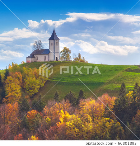 Church on top of the hill in Slovenia countryside 66801892