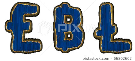 Set of symbols pound, baht and litecoin made of industrial metal 3D 66802602