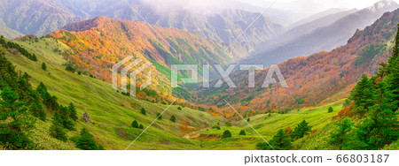 View from the Ninomori-Ishizuchizan vertical path to the Omogawakei area! (Saijo City, Ehime Prefecture) * Shooting position in the comment section of the work 66803187