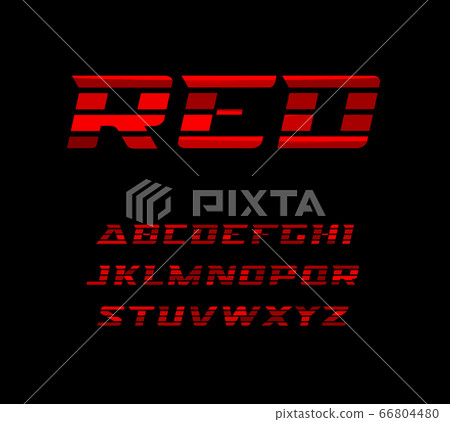 Red sports font. Wide letters with dynamical horizontal stripes. Vector alphabet characters for sport and racing. Modern typography design. Red sports font. Wide letters with dynamical horizontal stripes. Vector alphabet characters for sport and racing. Modern typography design. 66804480