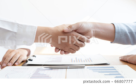 Car dealership closed the sale and shook hands with customers to congratulate. , Automotive business concept 66807777