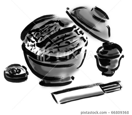 Japanese style illustration of monochrome eel bowl 66809368
