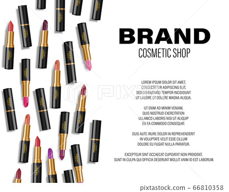Beauty colorful lipstick ads. Lipstick top view for cosmetic poster mockup. 3d Vector illustration Beauty colorful lipstick ads. Lipstick top view for cosmetic poster mockup. 3d Vector illustration 66810358