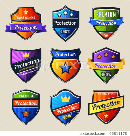 Set of isolated shields for protection.Safety icon 66811178