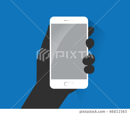 Hand holding with mobile phone in flat design 66811563