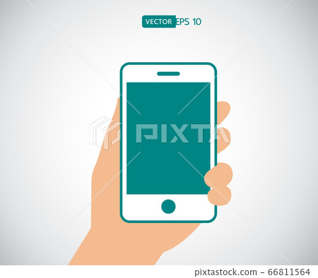 Hand holding with mobile phone in flat design 66811564