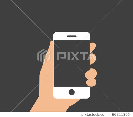 Hand holding with mobile phone in flat design 66811565