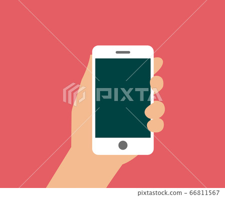 Hand holding with mobile phone in flat design Hand holding with mobile phone in flat design 66811567