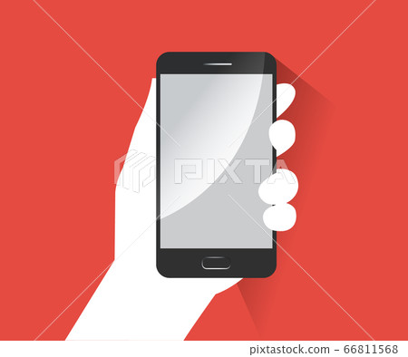 Hand holding with mobile phone in flat design Hand holding with mobile phone in flat design 66811568