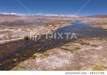 Aerial shot at Polques hot springs - South of Bolivia. 66812798