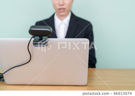 Young woman interviewing online using a webcam 66813074